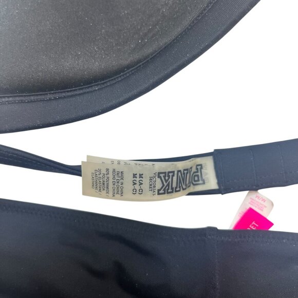 VICTORIA'S SECRET Bikini Medium Black Strappy Padded Top & Cheeky Bottom 2 Piece - Picture 9 of 10